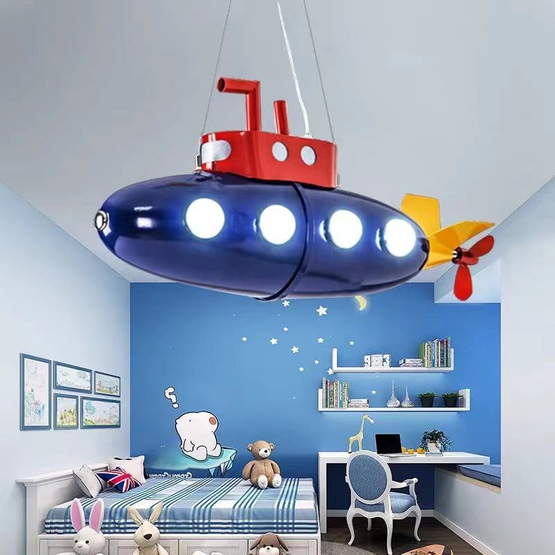 Contemporary Creative Cartoon Submarine Iron LED Kids Chandelier For Bedroom Cuvalon