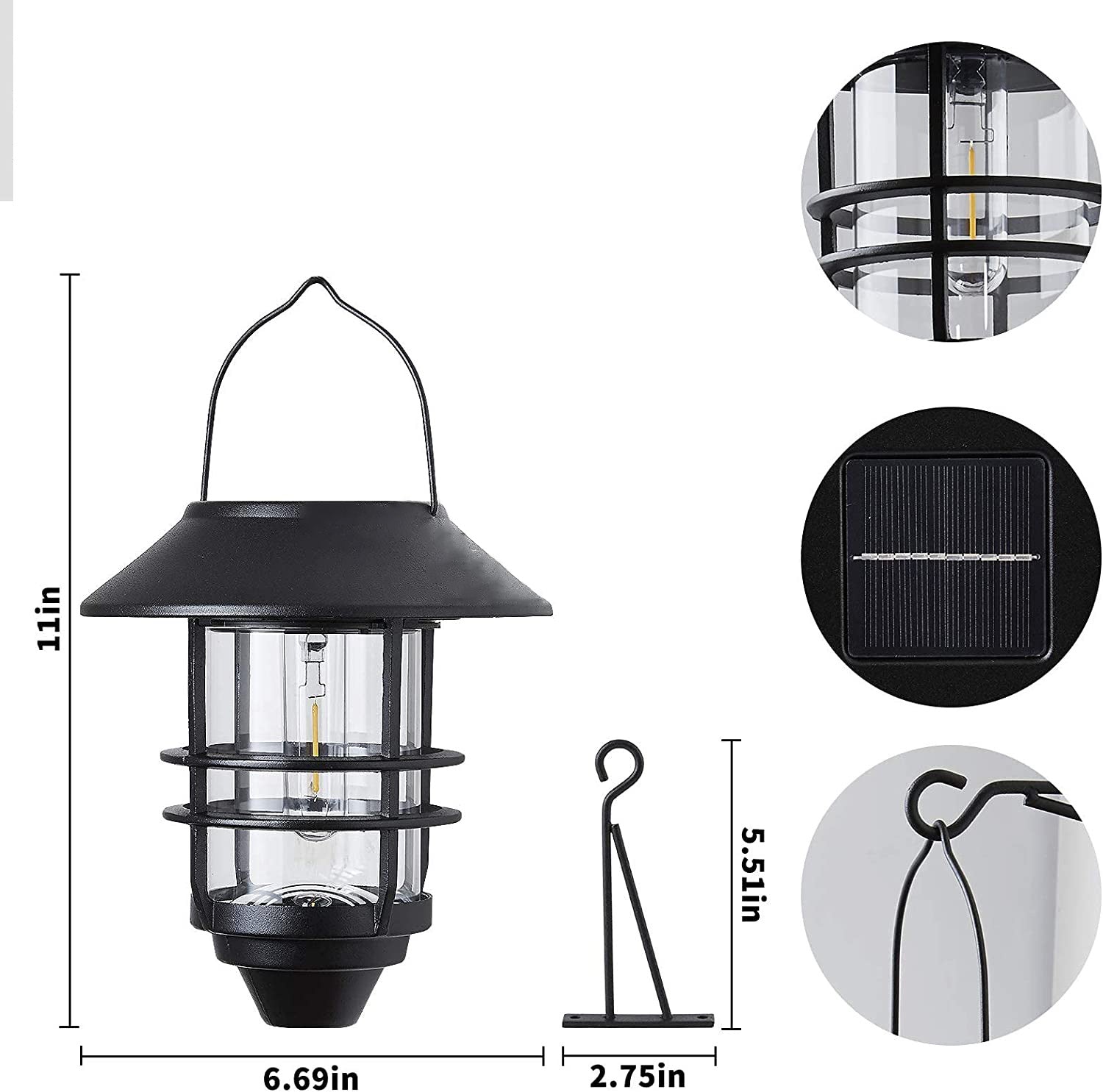 Contemporary Retro Solar Waterproof Aluminum Glass Lantern Cylinder 1-Light Hanging Wall Sconce Lamp For Outdoor Patio Cuvalon