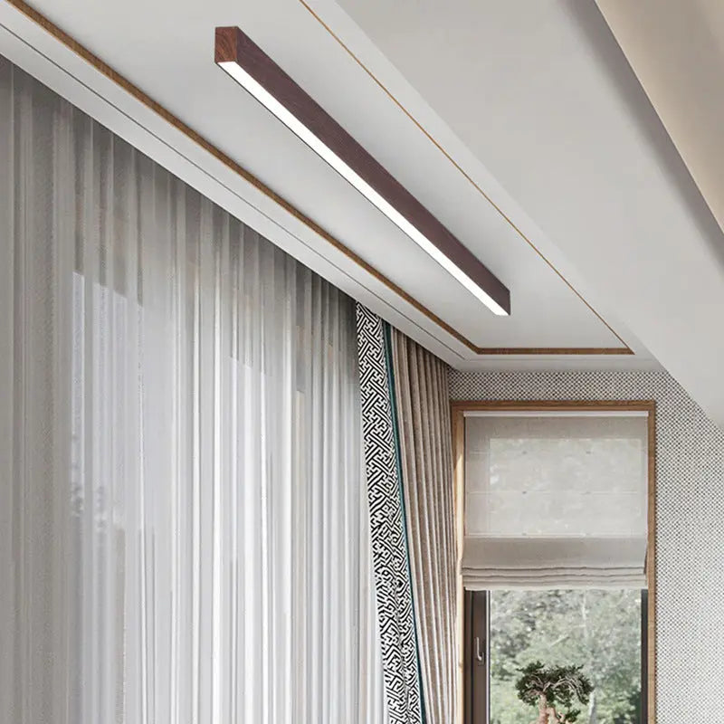 Modern Minimalist Wood Grain Aluminum Strips LED Flush Mount Ceiling Light Cuvalon