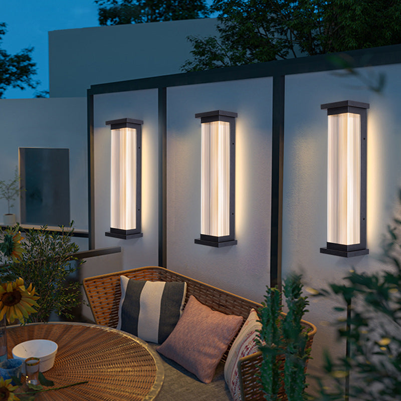 Modern Minimalist Waterproof Striped Rectangle Stainless Steel Acrylic Wall Sconce Lamp For Outdoor Patio Cuvalon