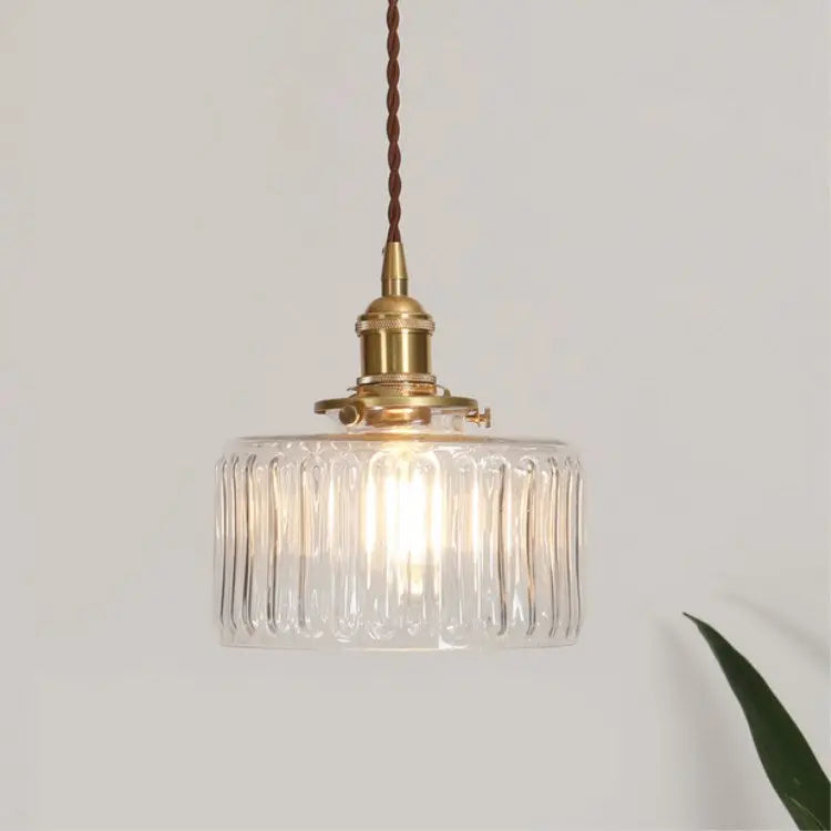 Japanese Vintage Brass Glass Round Jar 1-Light Pendant Light Cuvalon