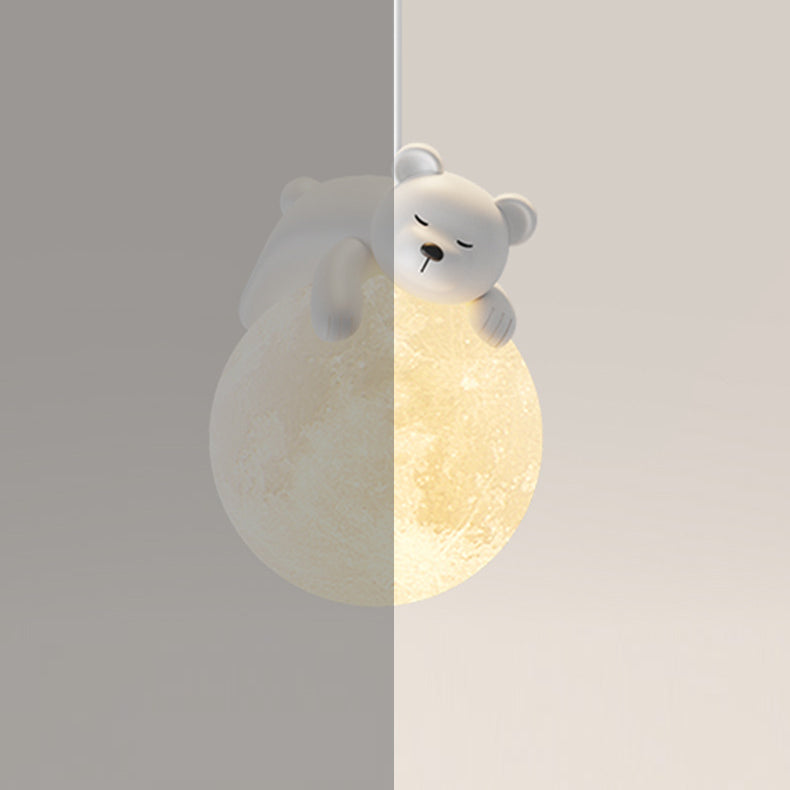 Contemporary Creative Resin Animal Rabbit Moon 1-Light Kids Pendant Light For Living Room Cuvalon