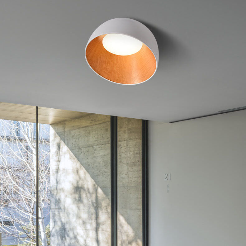 Minimalist Wooden Bowl Iron LED Flush Mount Ceiling Light Cuvalon