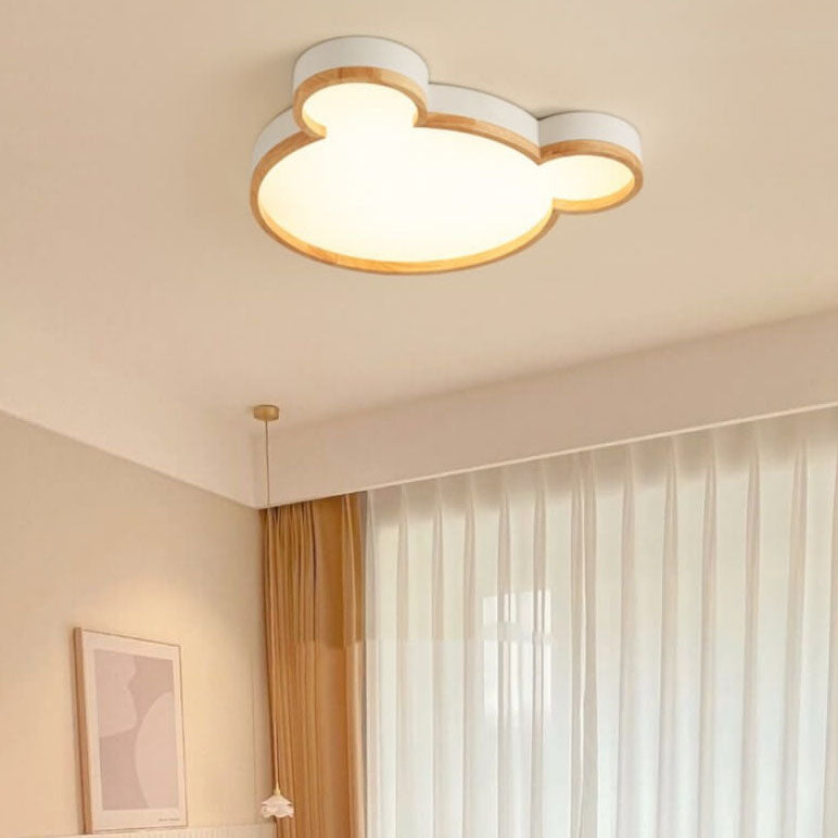 Nordic Wood Bear Shape LED Kids Flush Mount Ceiling Light Cuvalon