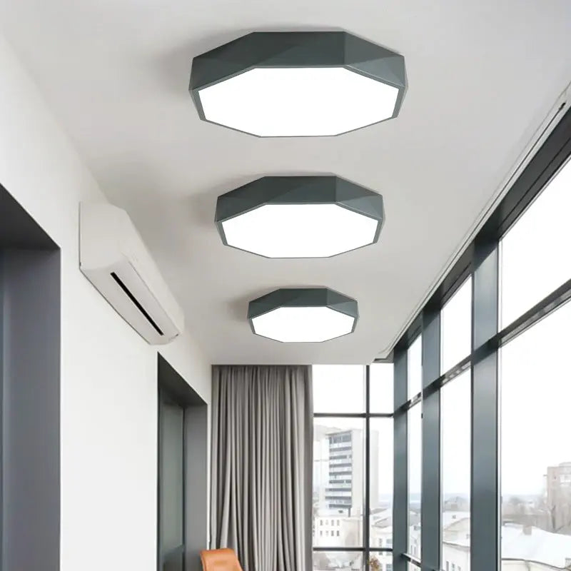 Nordic Macaron Diamond Geometry Iron Acrylic LED Flush Mount Ceiling Light Cuvalon