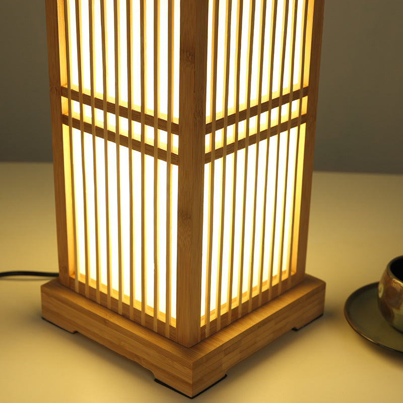 Japanese Minimalist Wooden Square Column 1-Light Table Lamp Cuvalon