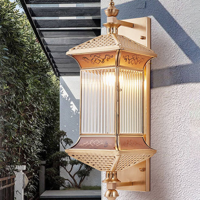 Contemporary Industrial Brass Finish Frame Glass Shade 1/3-Light Wall Sconce Lamp For Outdoor Patio Cuvalon
