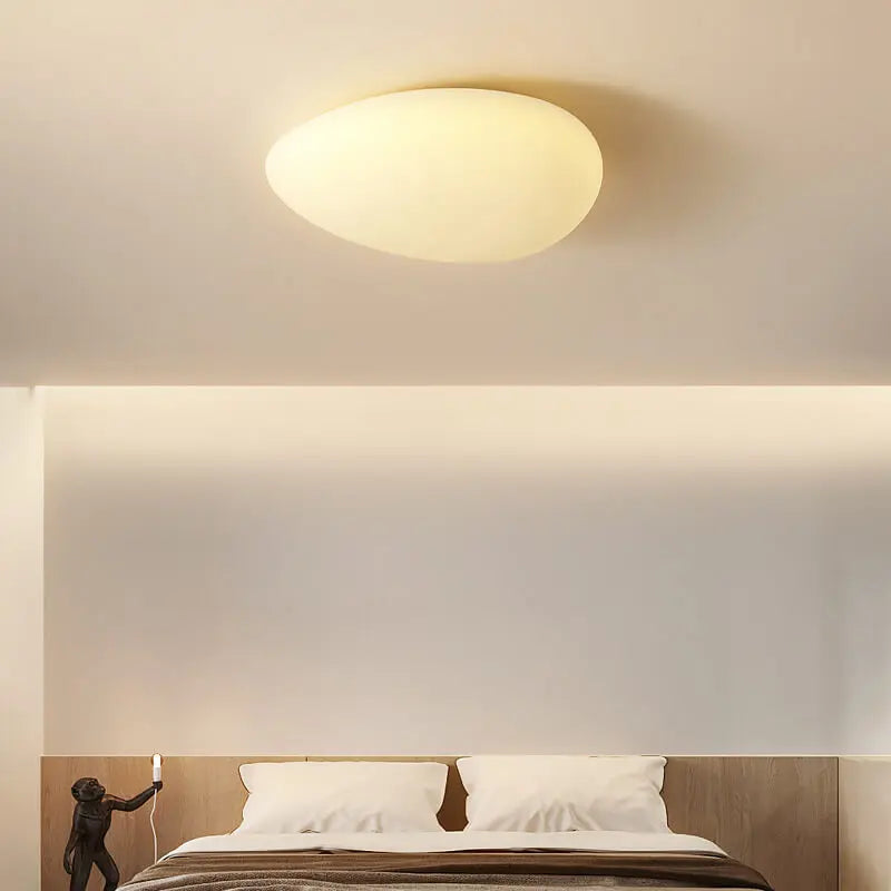 Nordic Minimalist Cobblestone PE Lampshade LED Flush Mount Ceiling Light Cuvalon