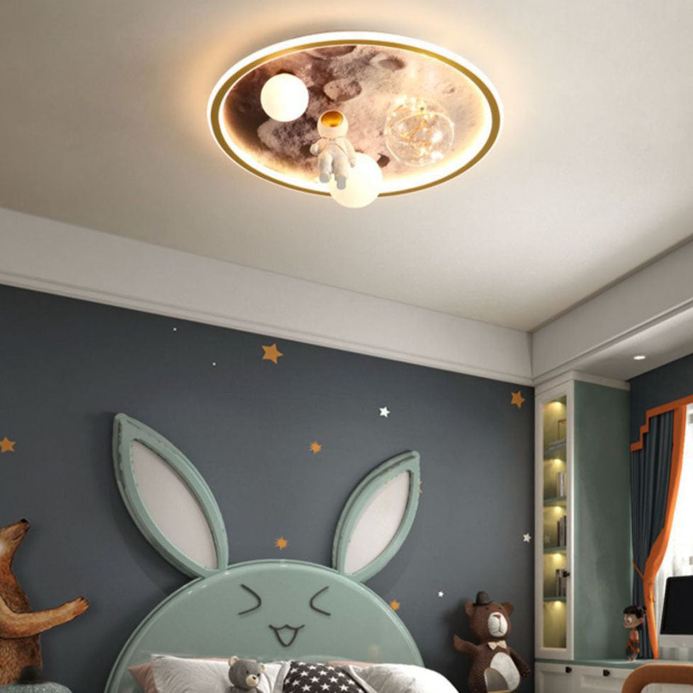 Children Creative Cartoon Astronaut Moon Acrylic LED Kids Flush Mount Ceiling Light Cuvalon