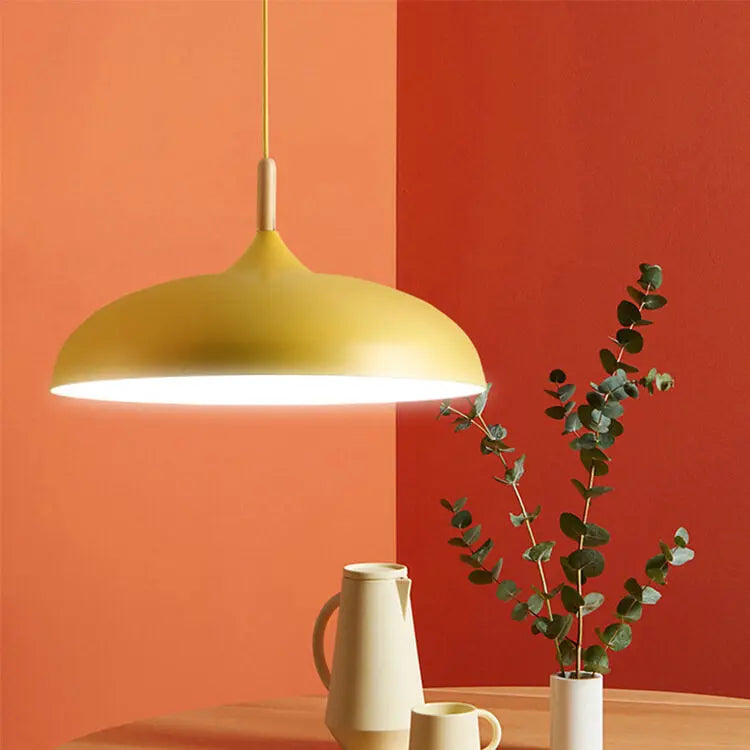 Modern Metal Wooden Top 1-Light Dome Pendant Light Cuvalon