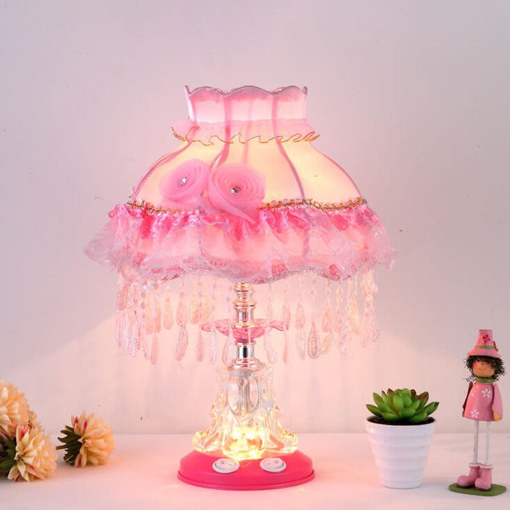 European Style Wedding Fabric Glass 1-Light Table Lamp Cuvalon