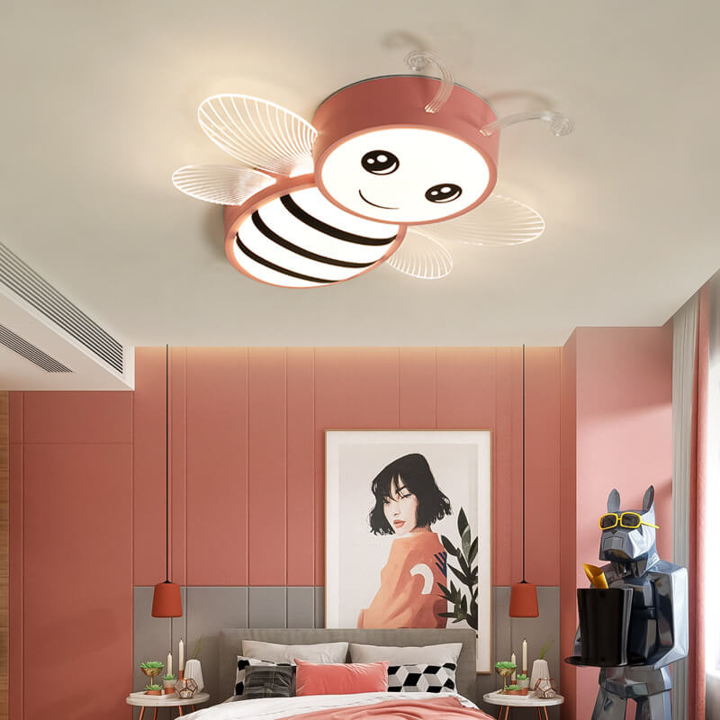 Contemporary Creative Kids Bee Iron Acrylic LED Flush Mount Ceiling Light For Bedroom Cuvalon