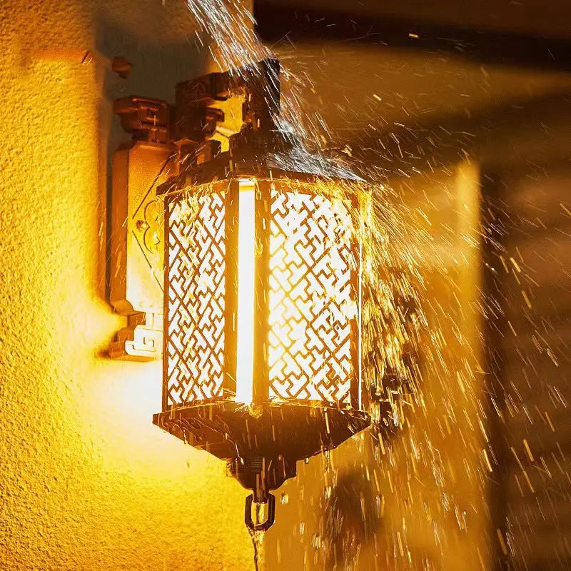 Traditional Chinese Brushed Aluminum House Pagoda 1-Light Wall Sconce Lamp For Outdoor Patio Cuvalon