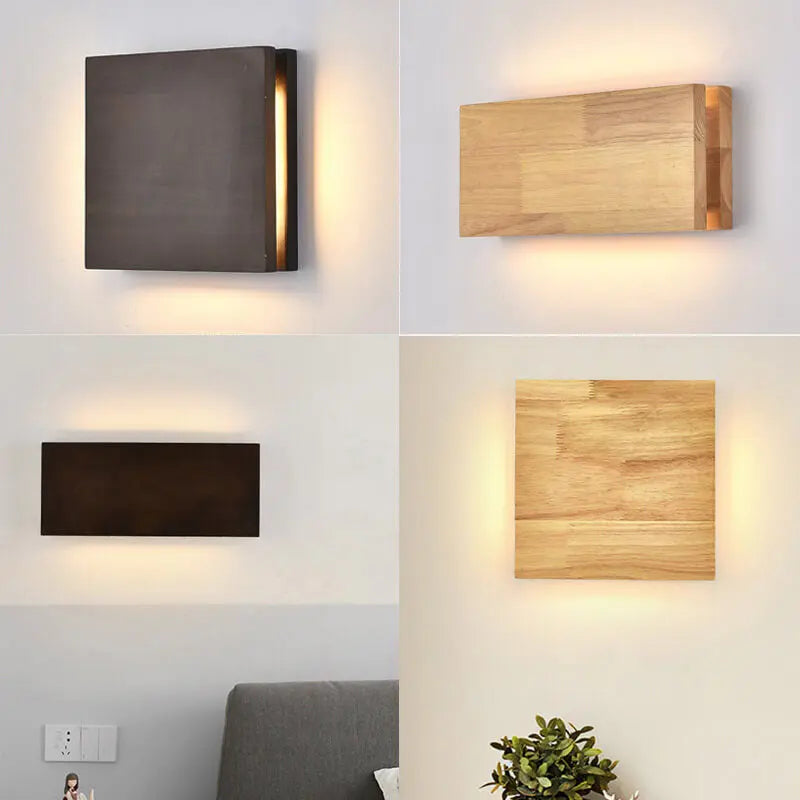 Japanese Wabi-sabi Log Wood Rectangular LED Wall Sconce Lamp Cuvalon
