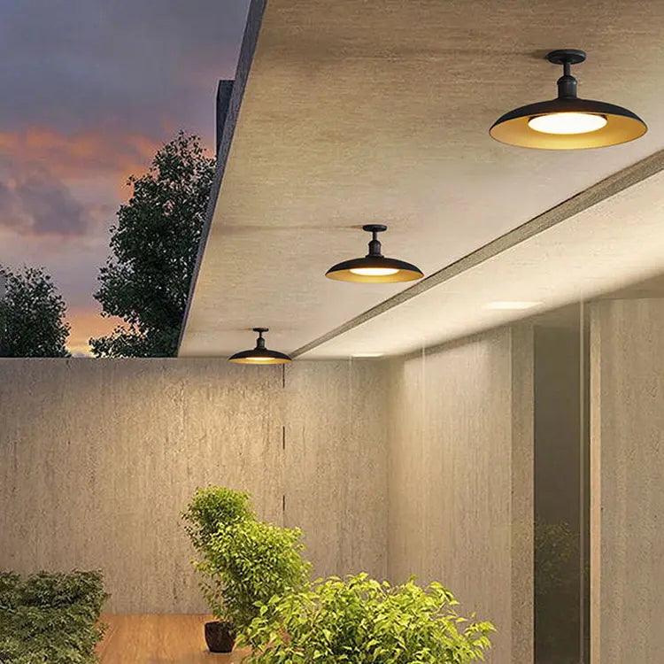Contemporary Scandinavian Carbonized Steel Round Waterproof 1-Light Semi-Flush Mount Ceiling Light For Outdoor Patio Cuvalon