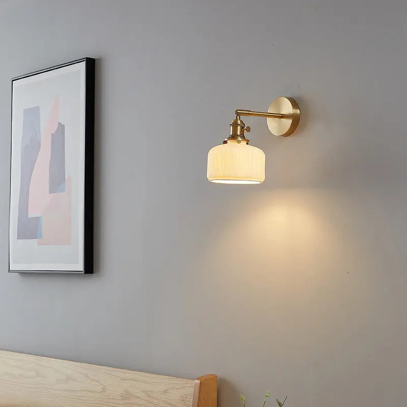 Modern Minimalist Striped Ceramic Jar 1-Light Wall Sconce Lamp Cuvalon