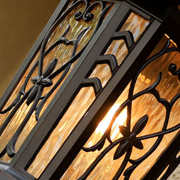 European Outdoor Carved Cage Aluminum Glass 1-Light Wall Sconce Lamp Cuvalon