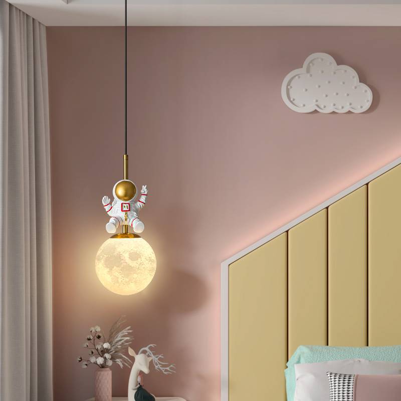 Contemporary Nordic Kids Orb Astronaut Iron Resin 1-Light Pendant Light For Bedroom Cuvalon