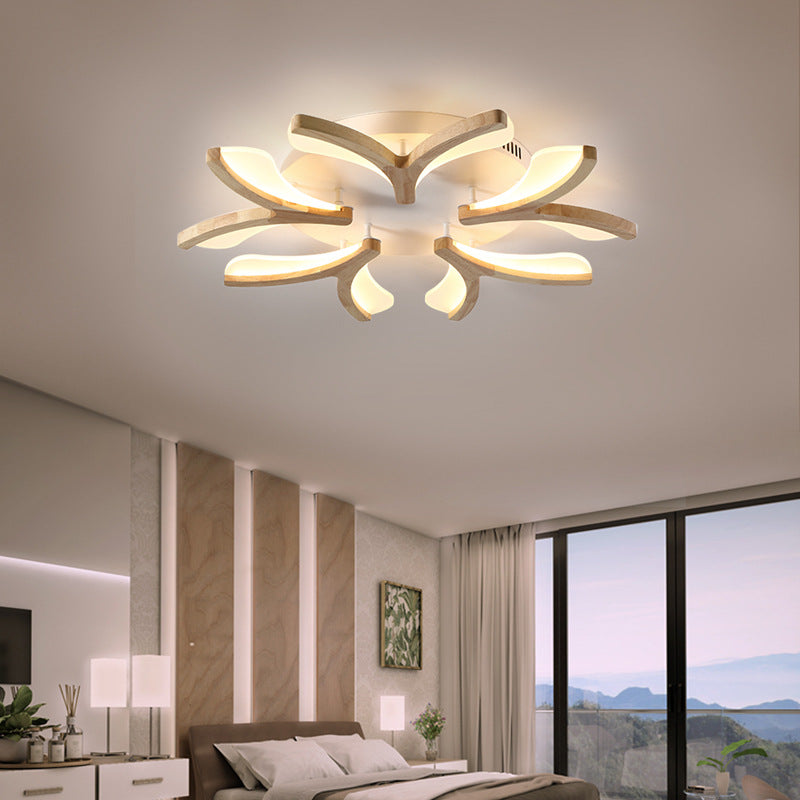 Contemporary Scandinavian Branch Flower Wood Iron Acrylic LED Semi-Flush Mount Ceiling Light For Living Room Cuvalon
