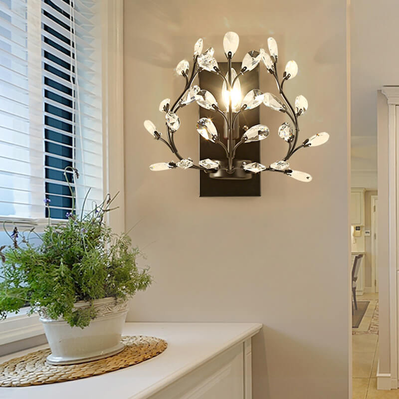 Modern Creative Light Luxury Crystal Leaf 1-Light Wall Sconce Lamp Cuvalon