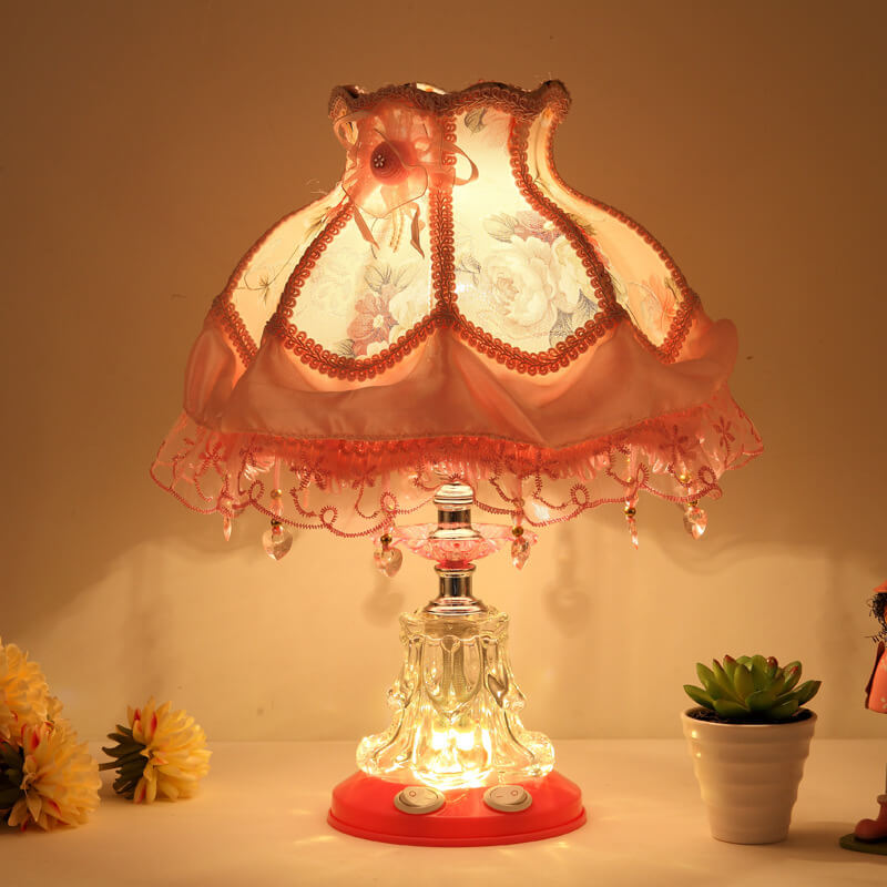 European Style Wedding Fabric Glass 1-Light Table Lamp Cuvalon