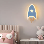 Contemporary Creative Kids Wood Acrylic Rocket LED Wall Sconce Lamp For Bedside Cuvalon