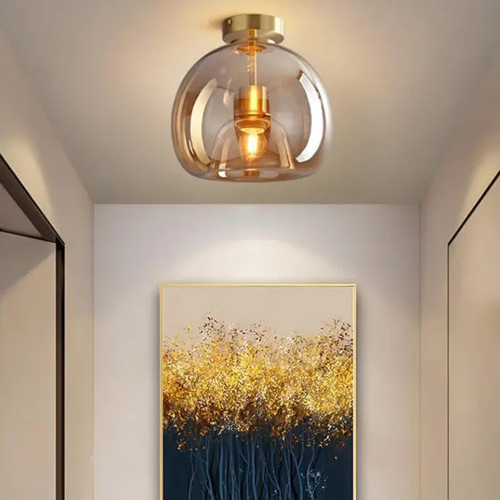 Nordic Light Luxury Round Glass Ball 1-Light Semi-Flush Mount Ceiling Light Cuvalon