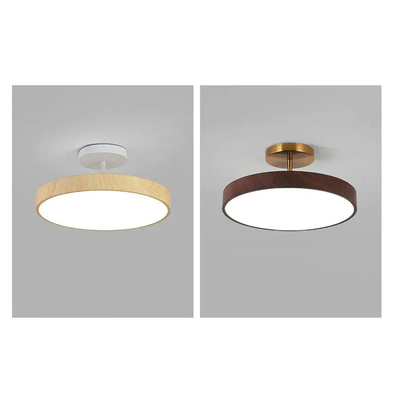 Japanese Wabi-sabi Minimalist Wood Grain Round LED Semi-Flush Mount Light Cuvalon