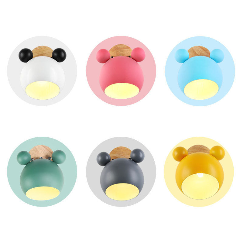 Nordic Cartoon Bear Dome 1-Light Kids Wall Sconce Lamp Cuvalon