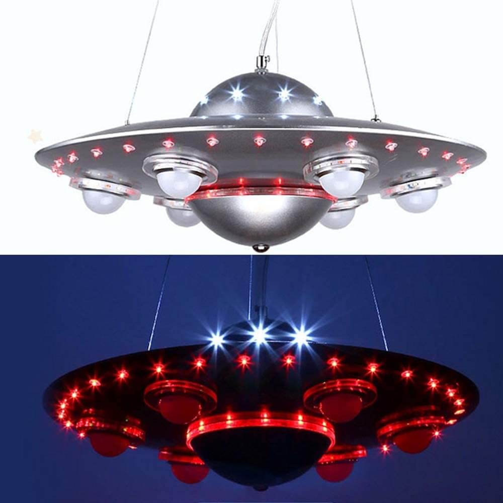 Contemporary Creative Kids Spaceship Iron Glass LED Chandelier For Bedroom Cuvalon