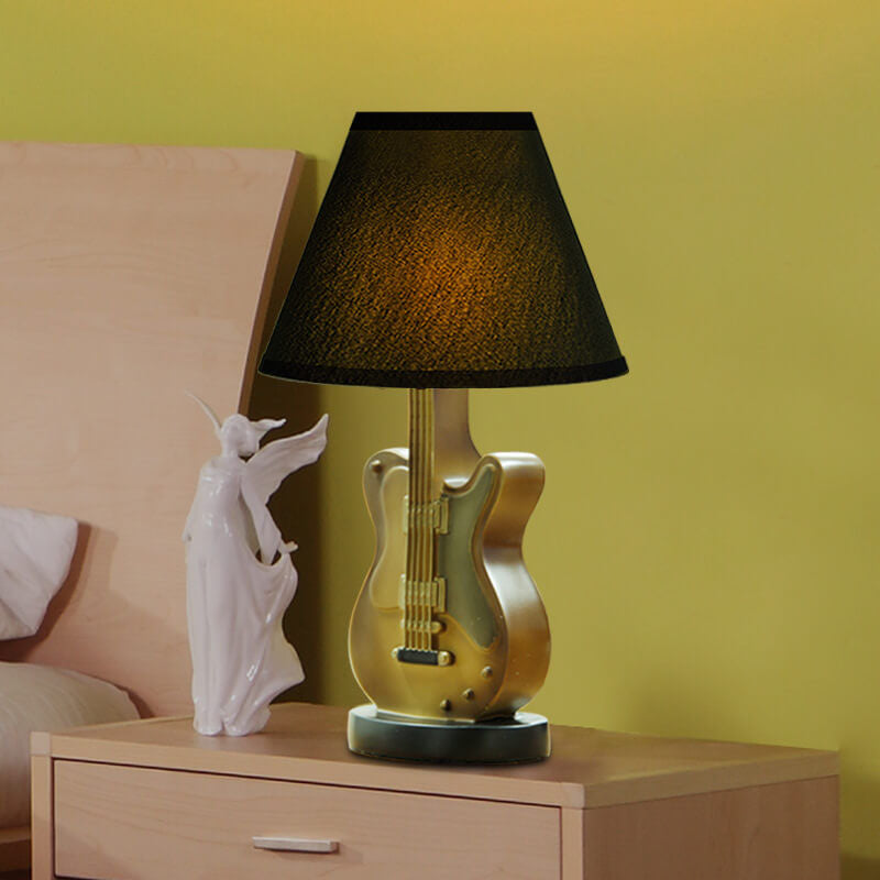 Cartoon Creative Fabric Shade Guitar 1-Light Table Lamp Cuvalon