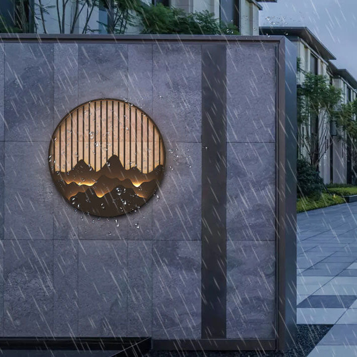 Chinese Modern Round Mountain Stainless Steel PC LED Waterproof Outdoor Wall Sconce Light Cuvalon