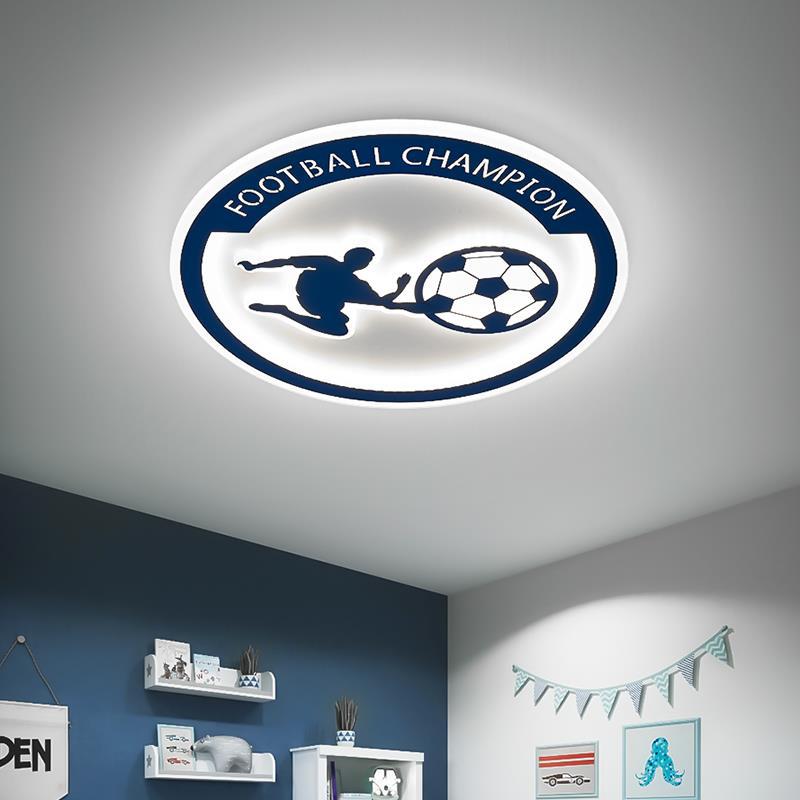Contemporary Creative Kids Round Football Iron Acrylic LED Flush Mount Ceiling Light For Bedroom Cuvalon