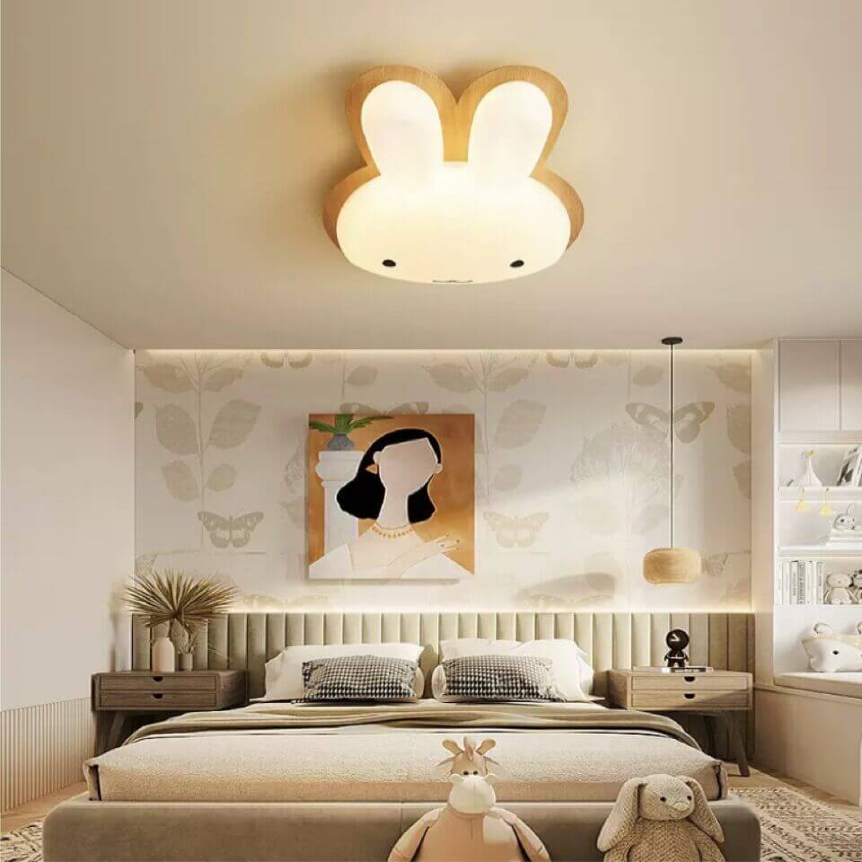 Modern Funny Bunny Kids Iron Acrylic LED Flush Mount Light Cuvalon