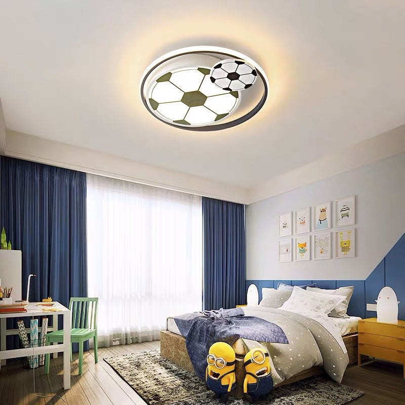 Contemporary Creative Cartoon Football Iron LED Kids Flush Mount Ceiling Light For Bedroom Cuvalon