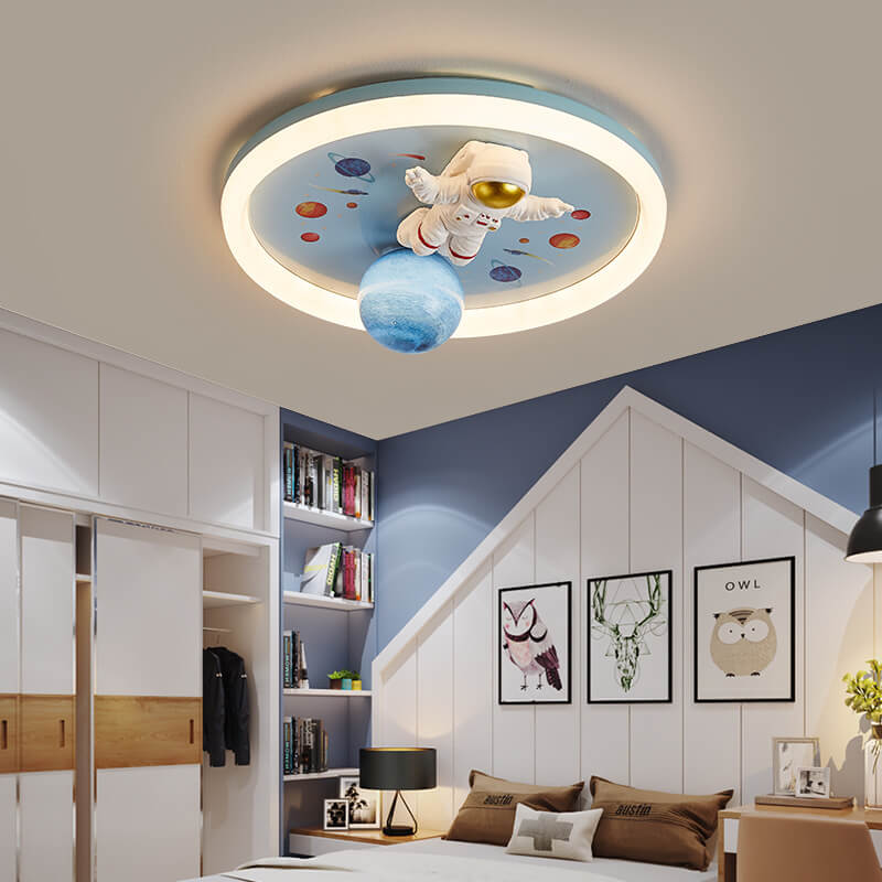 Childlike Cartoon Resin Astronaut Round Acrylic LED Flush Mount Ceiling Light Cuvalon