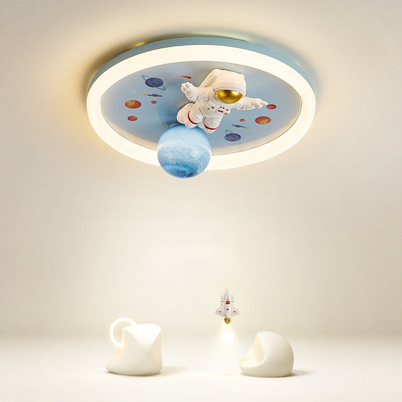 Cartoon Creative Space Astronaut Resin LED Flush Mount Ceiling Light Cuvalon