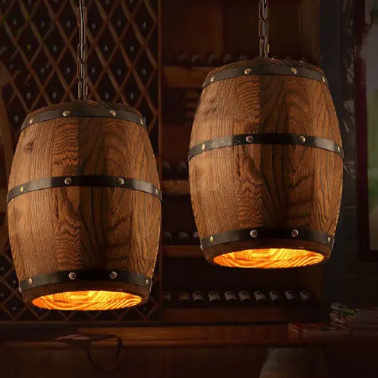 Vintage Wooden Wine Barrel 1-Light Single Barrel Pendant Light Cuvalon