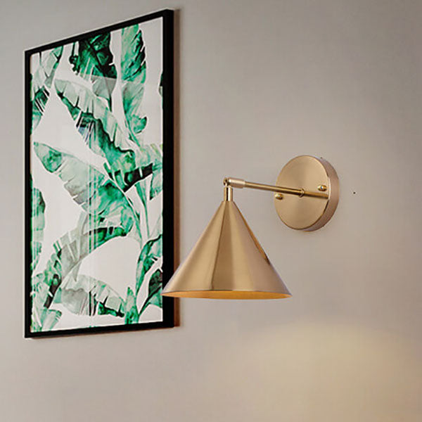 Modern Simple Iron Plated Brass Cone Round 1-Light Wall Sconce Lamp Cuvalon