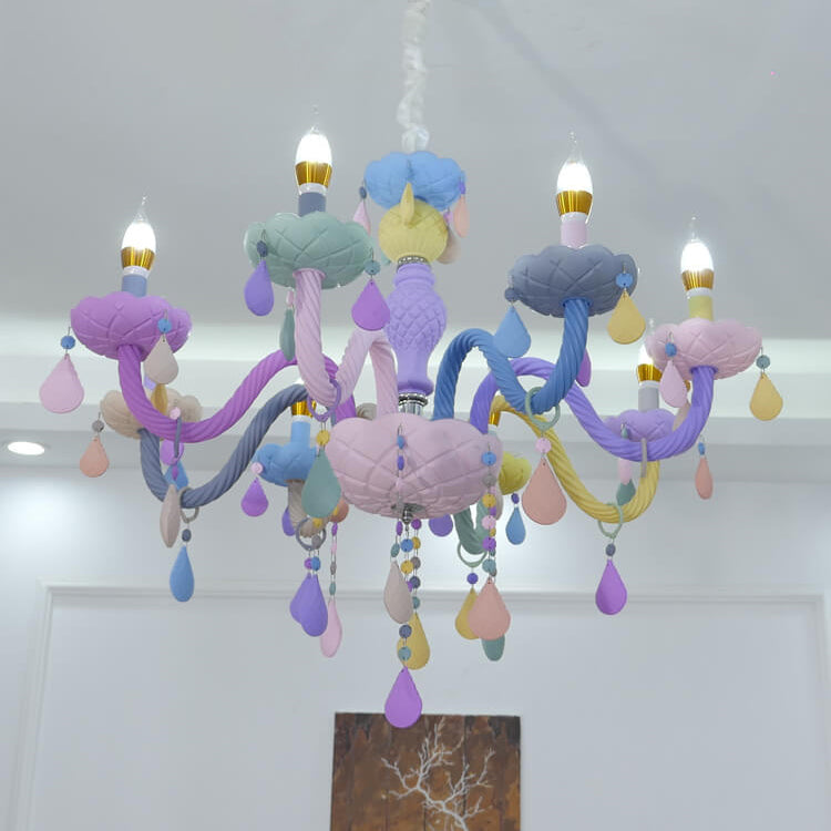 Modern Children's Princess Macaroon Candelabra Crystal Glass 5/6/8/10/12/15 Light Chandelier Cuvalon