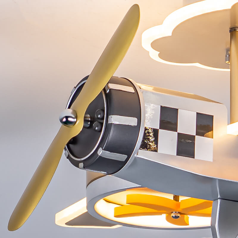 Creative Cartoon Airplane Iron Acrylic LED Kids Semi-Flush Mount Ceiling Light Cuvalon