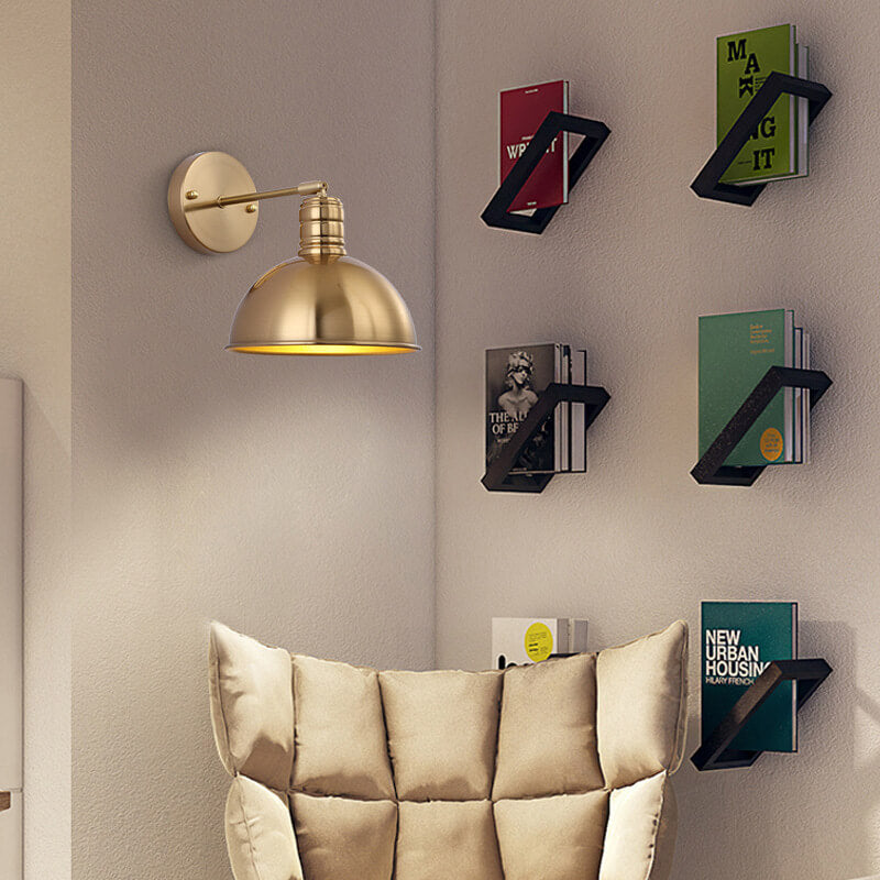 Modern Simple Iron Plated Brass Cone Round 1-Light Wall Sconce Lamp Cuvalon