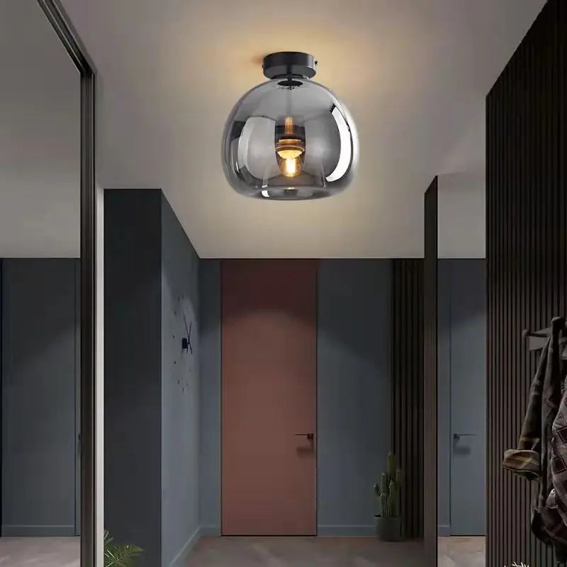 Nordic Light Luxury Round Glass Ball 1-Light Semi-Flush Mount Ceiling Light Cuvalon