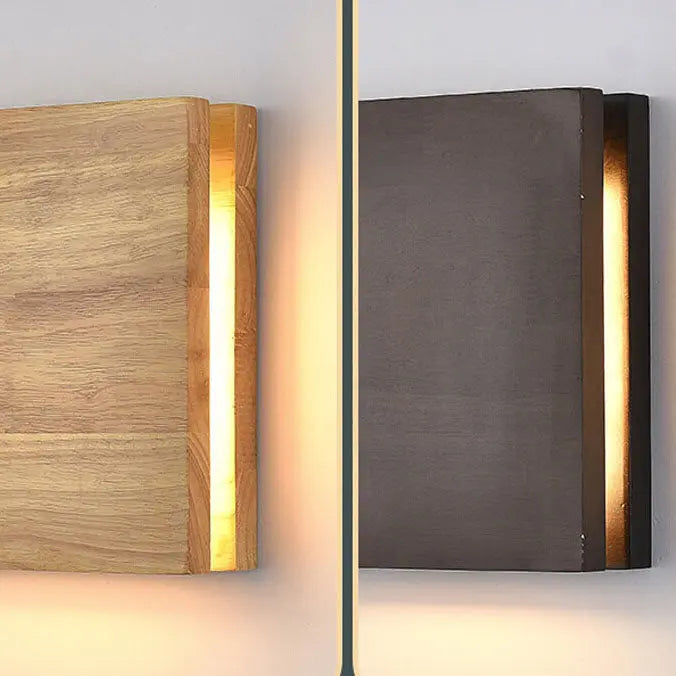 Japanese Wabi-sabi Log Wood Rectangular LED Wall Sconce Lamp Cuvalon