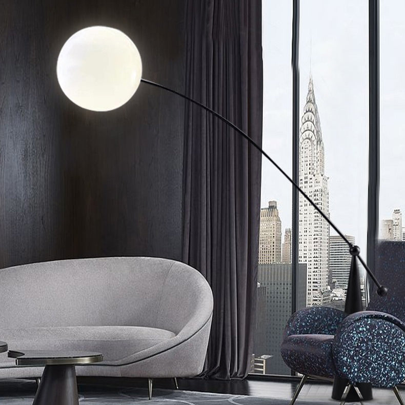 Contemporary Creative Tapered Base Fishing Rod Orb Iron Glass 1-Light Standing Floor Lamp For Living Room Cuvalon