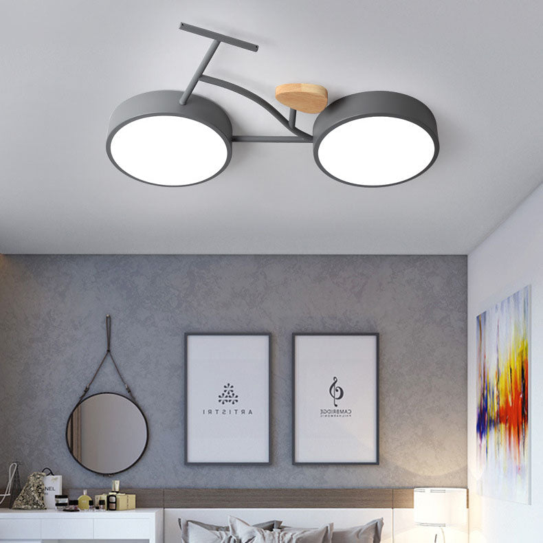 Contemporary Creative Bicycle Acrylic Wood LED Kids Flush Mount Ceiling Light For Living Room Cuvalon