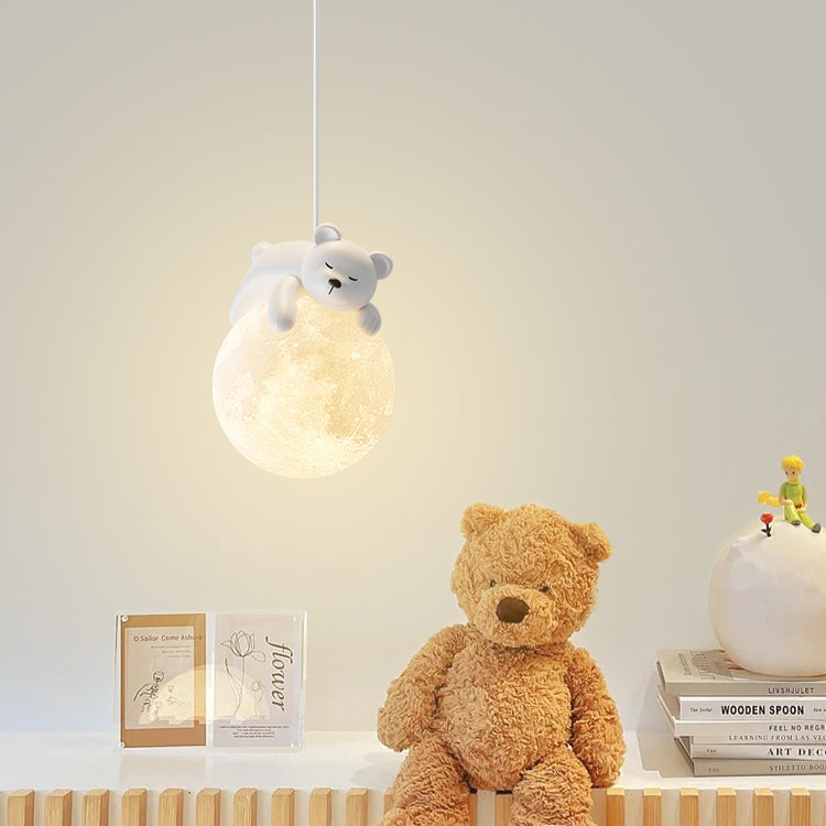 Contemporary Creative Resin Animal Rabbit Moon 1-Light Kids Pendant Light For Living Room Cuvalon