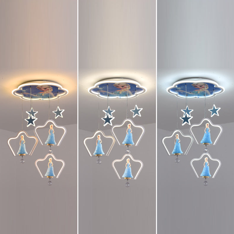 Contemporary Creative Cartoon Princess Elsa Acrylic Round Shade LED Flush Mount Ceiling Light For Bedroom Cuvalon