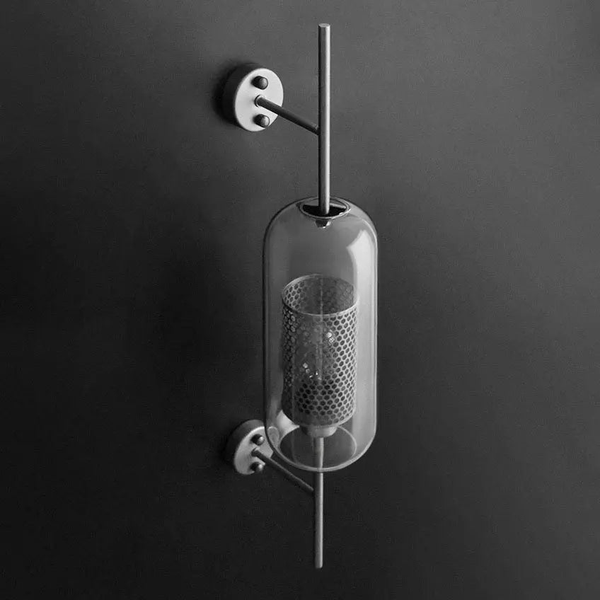 Contemporary Industrial Cylinder Glass Shade Iron Finish Frame 1-Light Wall Sconce Lamp For Bedroom Cuvalon