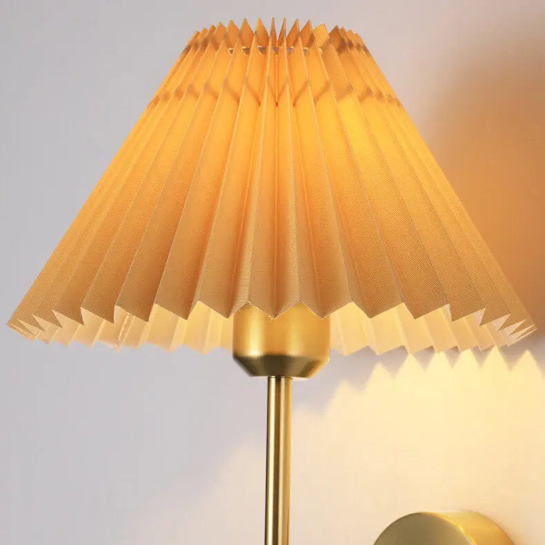 Vintage Pleated Fabric Shade Straight Arm 1-Light Wall Sconce Lamp Cuvalon